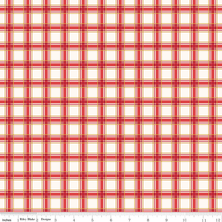 More Christmas Wishes: White Plaid Fabric, 1/2 Yard Flat Fold, Designer Quilting Cotton from Riley Blake Designs