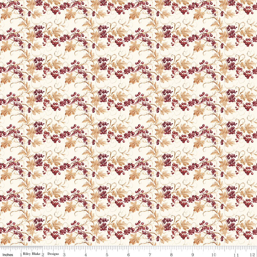 1/2 Yard Flat Fold - Evening on the Prairie Prairie Berries Cream, Designer Quilting Cotton