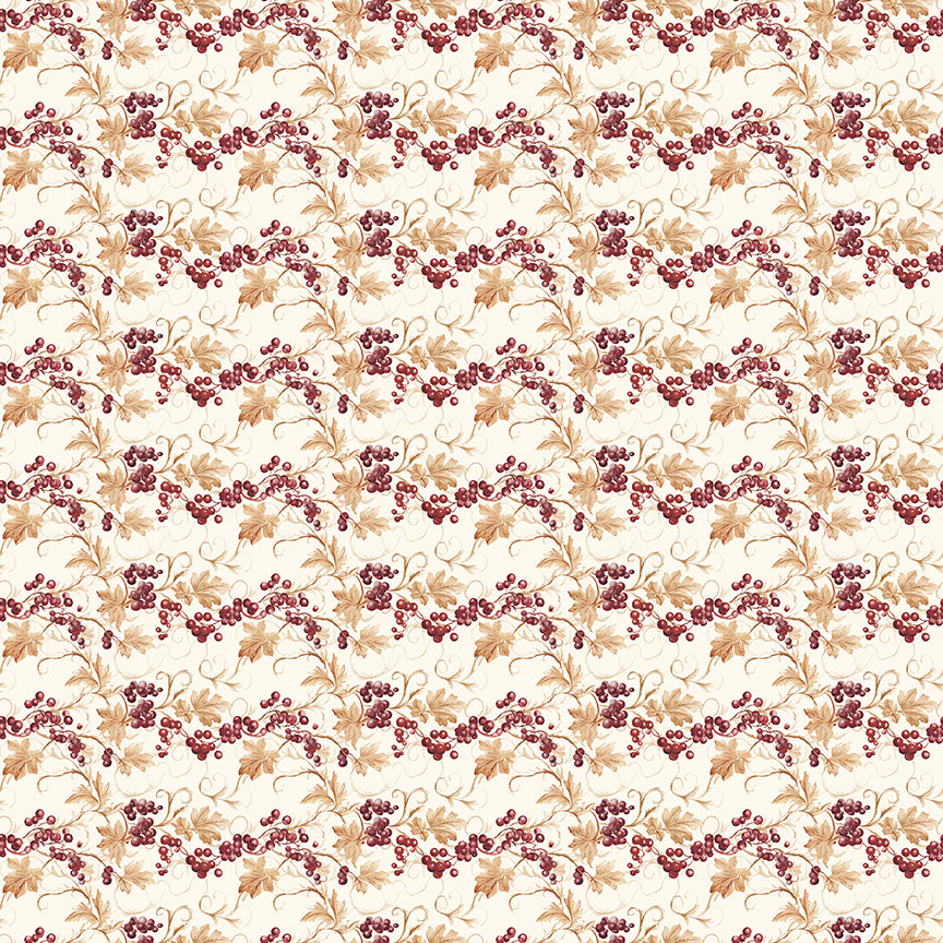 1/2 Yard Flat Fold - Evening on the Prairie Prairie Berries Cream, Designer Quilting Cotton