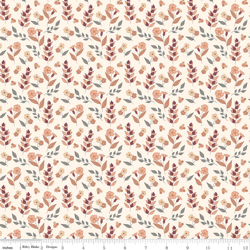 1/2 Yard Flat Fold - Evening on the Prairie Autumn Floral Cream