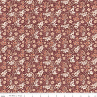 1/2 Yard Flat Fold - Evening on the Prairie Ditsy Floral Marsala, Designer Quilting Cotton