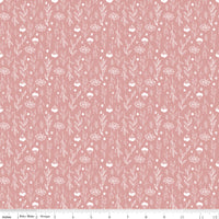 1/2 Yard Flat Fold - Evening on the Prairie Silhouette Floral Pink, Designer Quilting Cotton