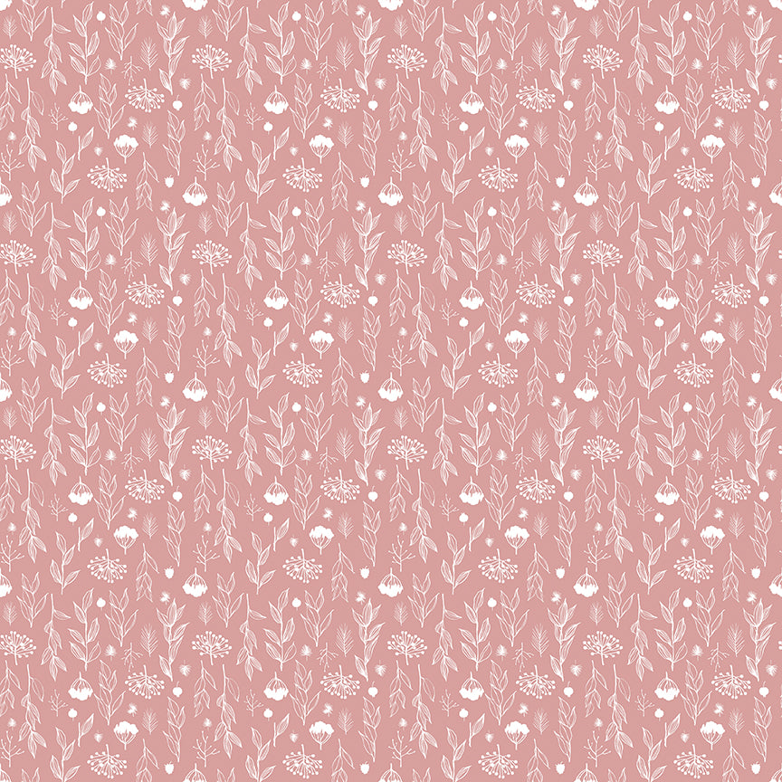 1/2 Yard Flat Fold - Evening on the Prairie Silhouette Floral Pink, Designer Quilting Cotton