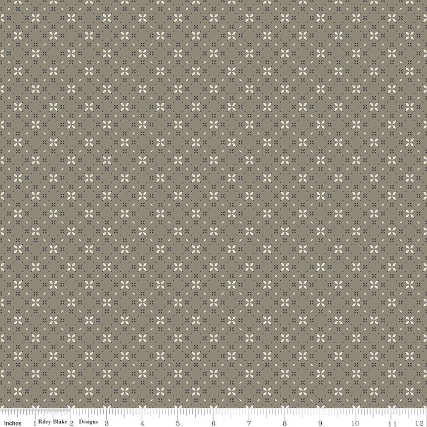1/2 Yard Flat Fold - Evening on the Prairie Geo Floral Green, Designer Quilting Cotton