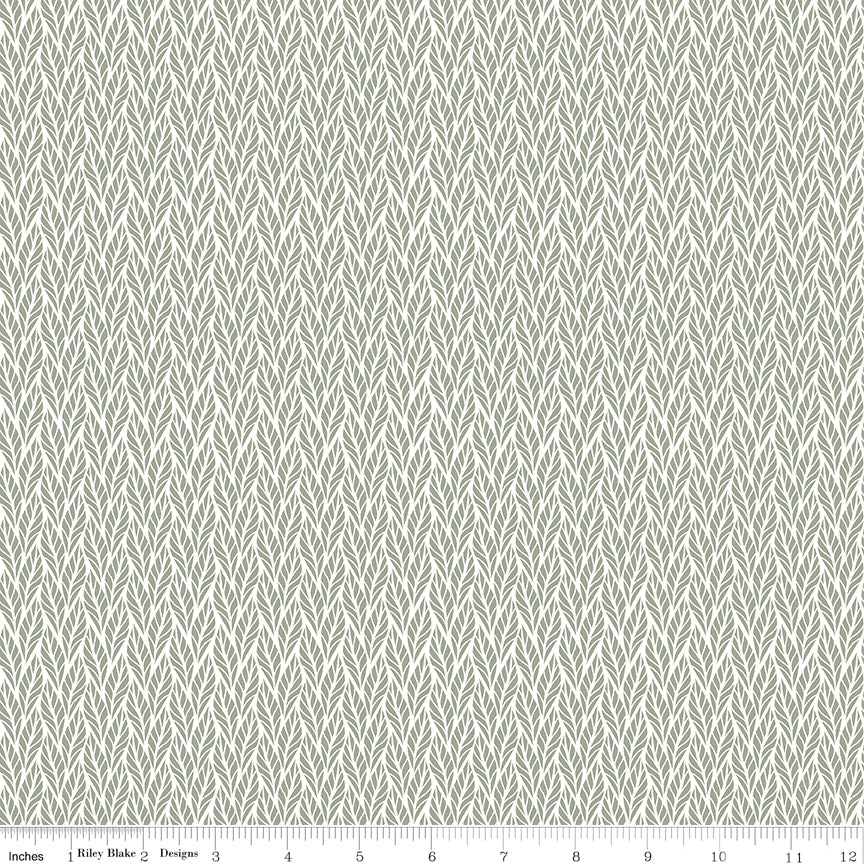 1/2 Yard Flat Fold - Evening on the Prairie Geo Leaves Green, Designer Quilting Cotton