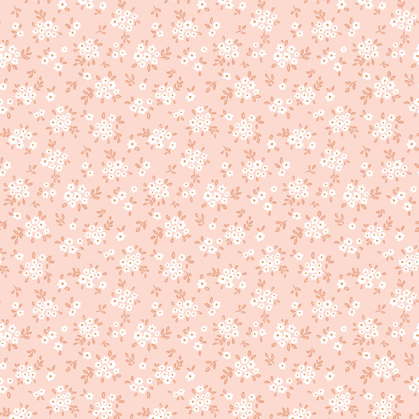 Pattern of small white flowers on a pink background