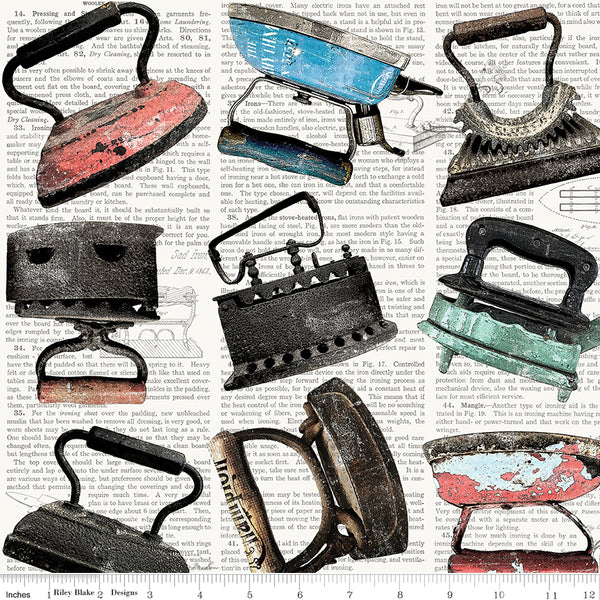 Press On: Iron Toss - Multicolored Vintage Irons - 1/2 Yard Flat Fold - by J. Wecker Frisch for Riley Blake Designs