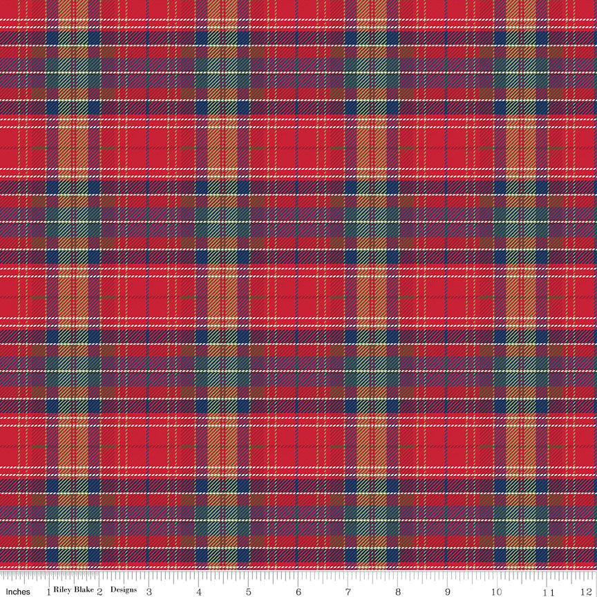 More Christmas Wishes: Red Multi-Plaid Fabric, 1/2 Yard Flat Fold, Designer Quilting Cotton from Riley Blake Designs