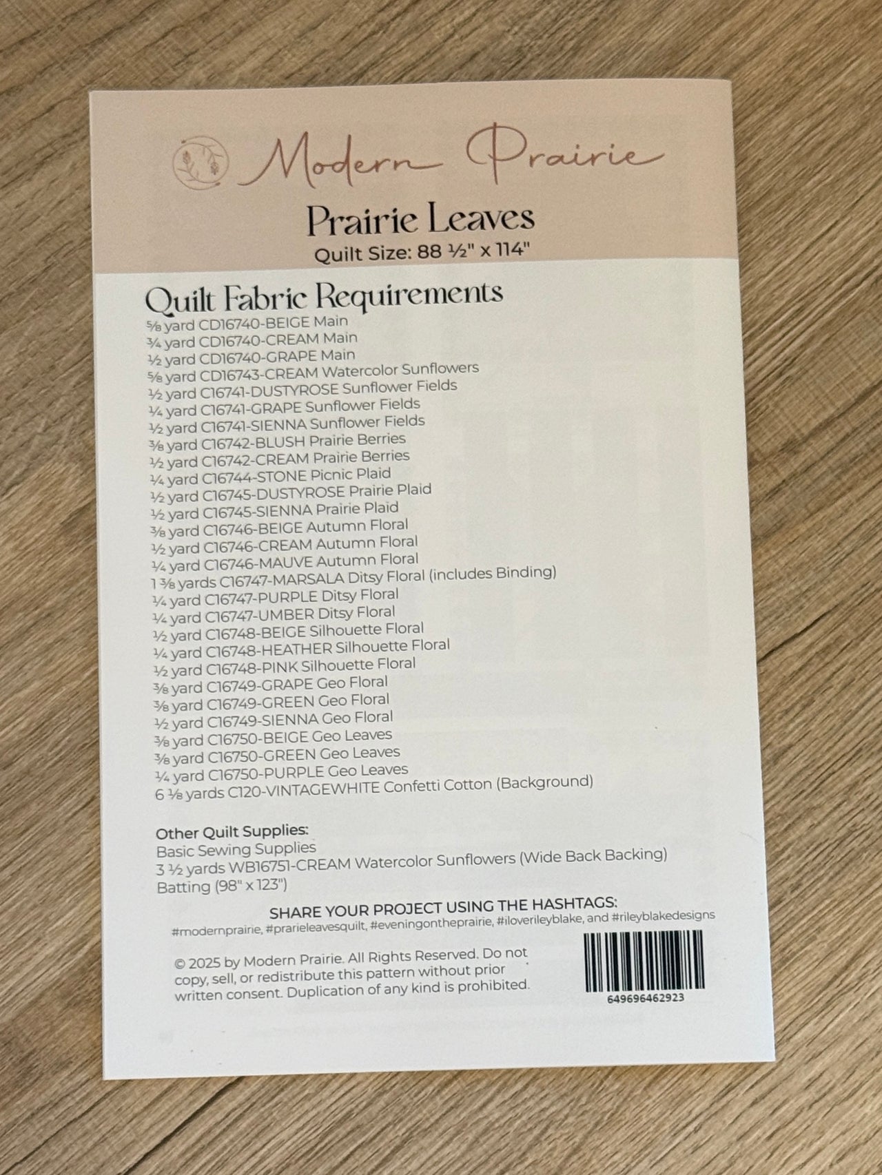 Modern Prairie Prairie Leaves Quilt Pattern