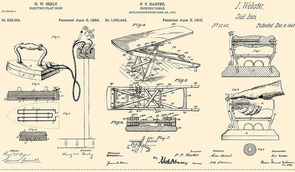 Press On: Press Patents Panel 24" x 43" - Parchment Vintage Iron Patents - by J. Wecker Frisch for Riley Blake Designs (Copy)