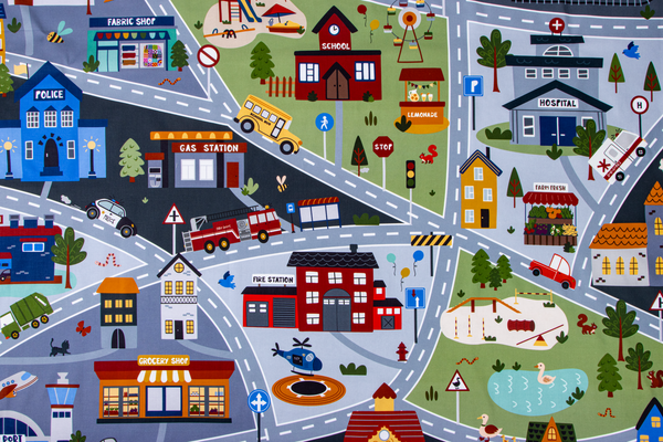 Playmat Panel, It Takes a Village Designer Quilting Cotton, Smoke Gray, by Jennifer Long for Riley Blake Designs