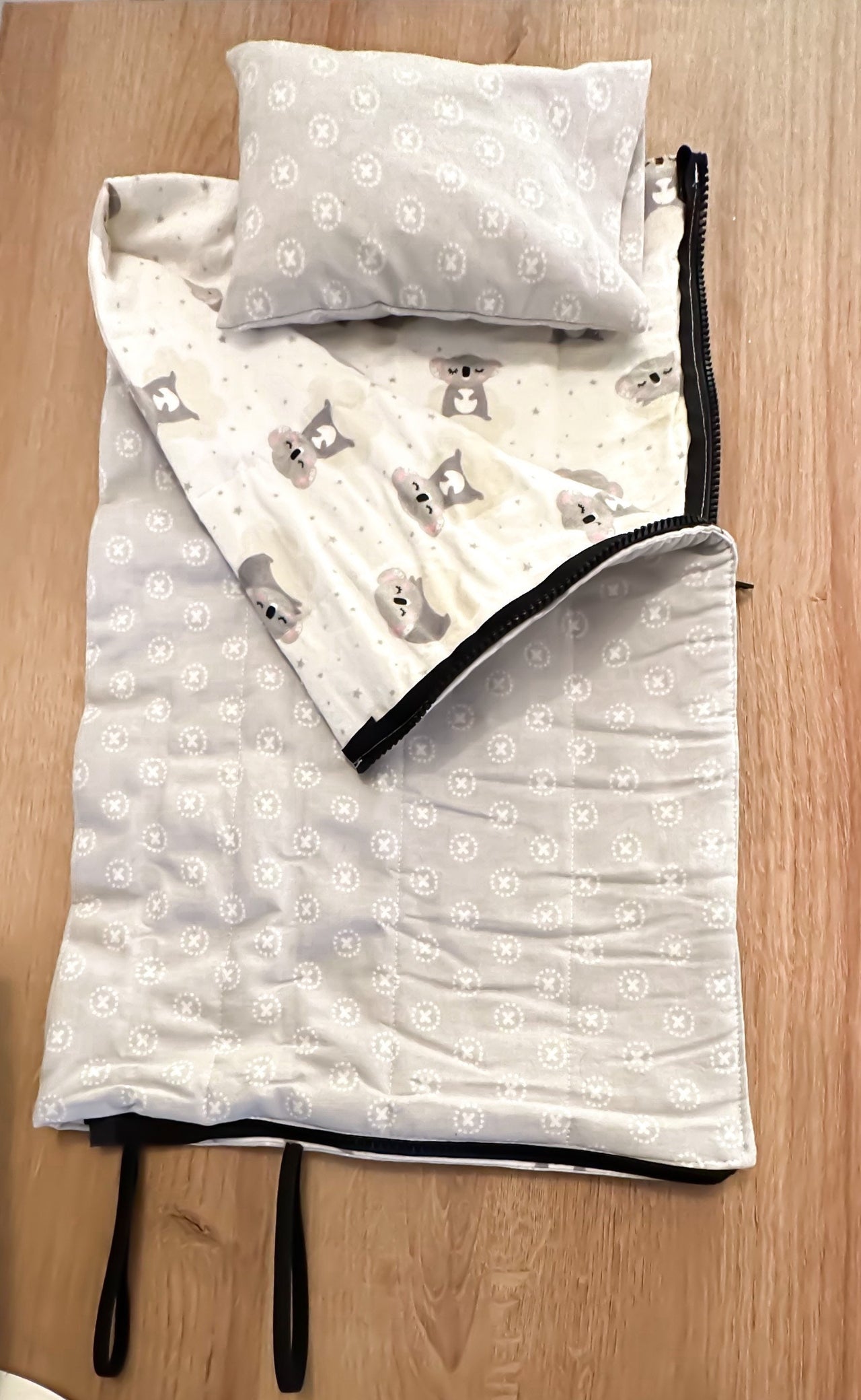 Gray Print/ Koala Flannel - American Girl 18 inch Doll Sleeping Bag with Pillow and Pillow Case