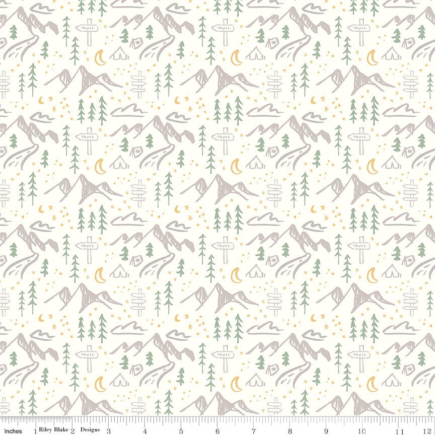 Clearance - 1/2 Yard - Albion Mountains Cream Designer Quilting Cotton from Riley Blake Designs