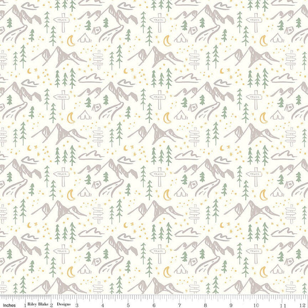 Clearance - 1/2 Yard - Albion Mountains Cream Designer Quilting Cotton from Riley Blake Designs