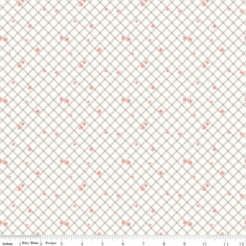Clearance - 1/2 Yard - Albion Floral Plaid Cream Designer Quilting Cotton by Riley Blake Designs