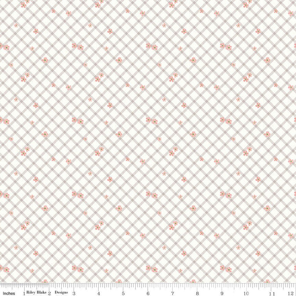 Clearance - 1/2 Yard - Albion Floral Plaid Cream Designer Quilting Cotton by Riley Blake Designs