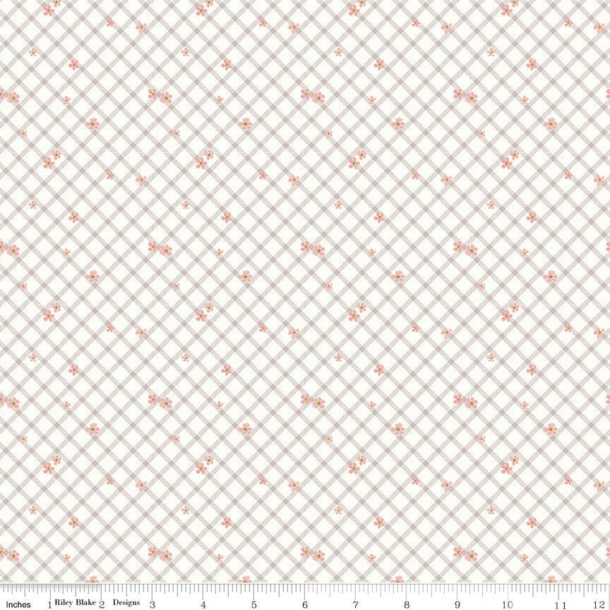 Clearance - 1/2 Yard - Albion Floral Plaid Cream Designer Quilting Cotton by Riley Blake Designs