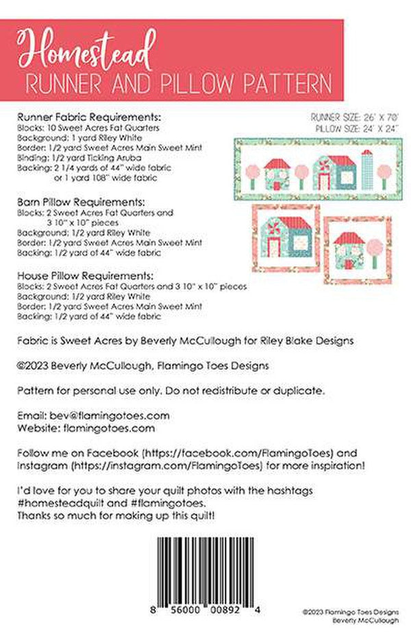 Beverly McCullough Homestead Pillows 24" x 24", and Runner Pattern 26"x 69"