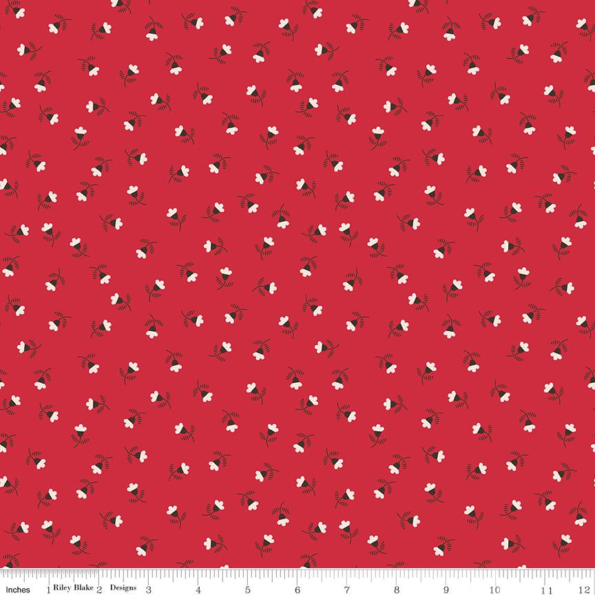 1/2 Yard or Fat Quarter - Riley Red Blossom Designer Quilting Cotton, Autumn Collection by Lori Holt for Riley Blake Designs