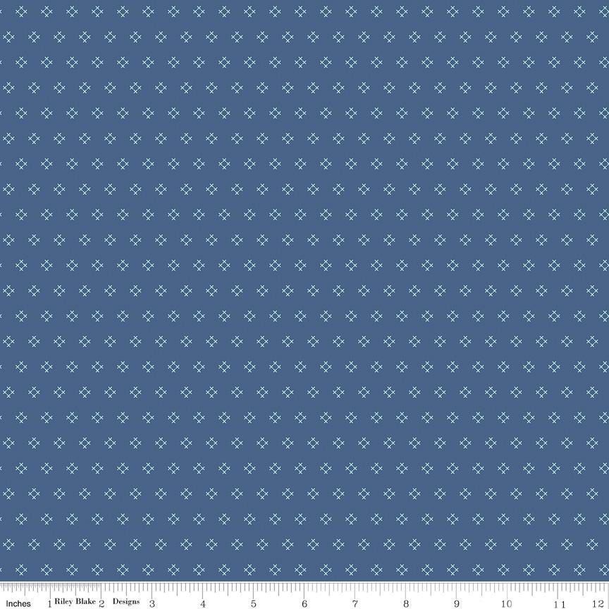 1/2 Yard or Fat Quarter Denim Blue Stitch Designer Quilting Cotton, Autumn Collection by Lori Holt for Riley Blake Designs