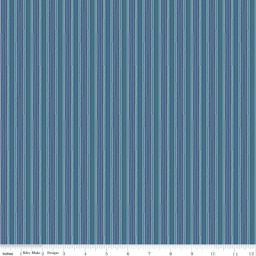 1/2 Yard or Fat Quarter Denim Blue Stripe Designer Quilting Cotton, Autumn Collection by Lori Holt for Riley Blake Designs