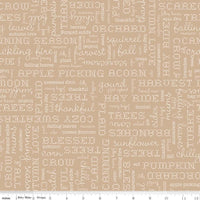 Fat Quarter Tea Dye Tan Words Designer Quilting Cotton, Autumn Collection by Lori Holt for Riley Blake Designs