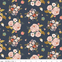 1/2 Yard Bloomberry, Midnight Blue, Main Designer Quilting Cotton by Minki Kim