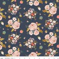1/2 Yard Bloomberry, Midnight Blue, Main Designer Quilting Cotton by Minki Kim