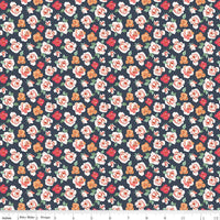 1/2 Yard Bloomberry, Midnight Blue, Tiny Roses Designer Quilting Cotton by Minki Kim