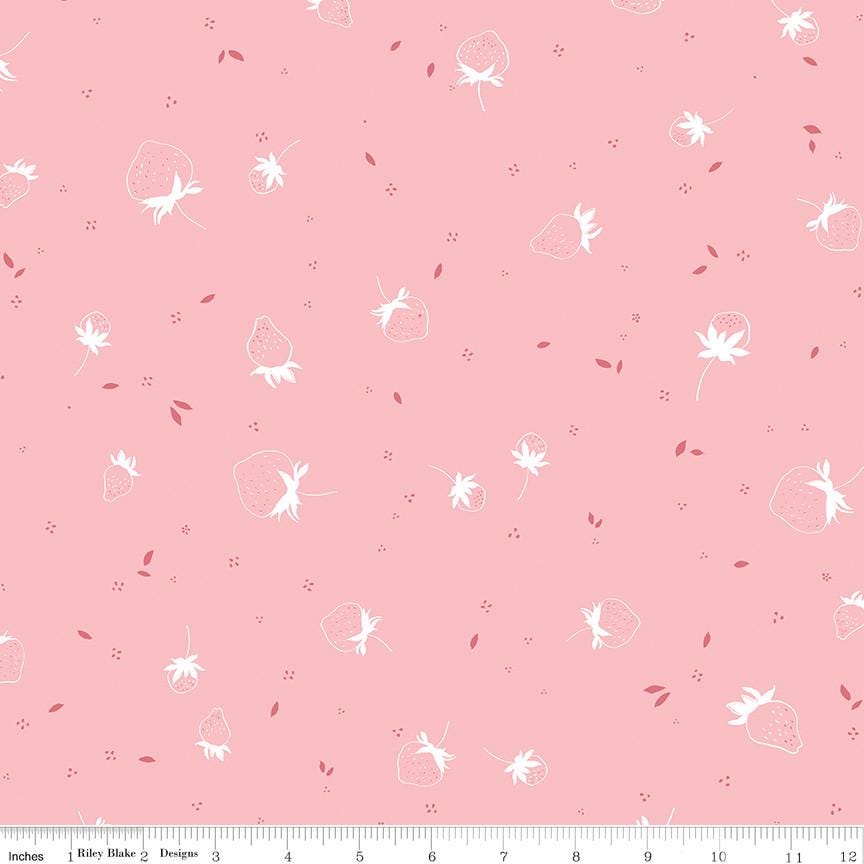 1/2 Yard Bloomberry Berry Sprouts, Pink, Designer Quilting Cotton by Minki Kim