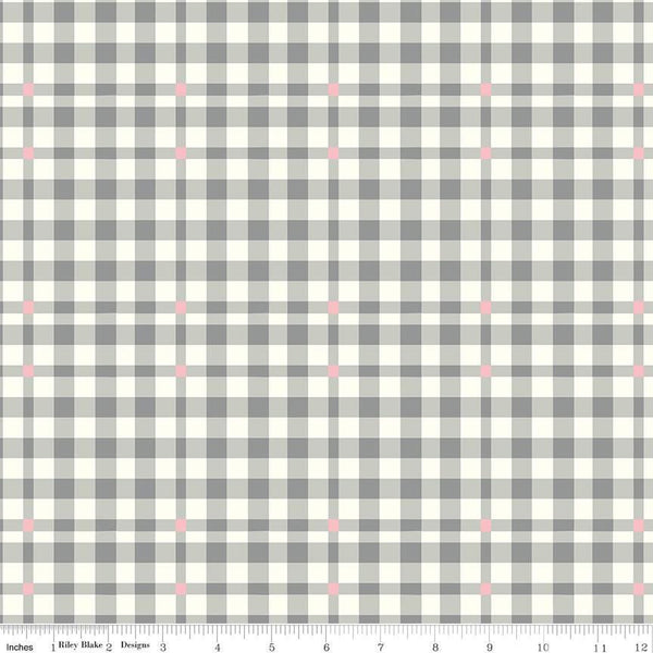 1/2 Yard Bloomberry Plaid, Gray, Designer Quilting Cotton by Minki Kim