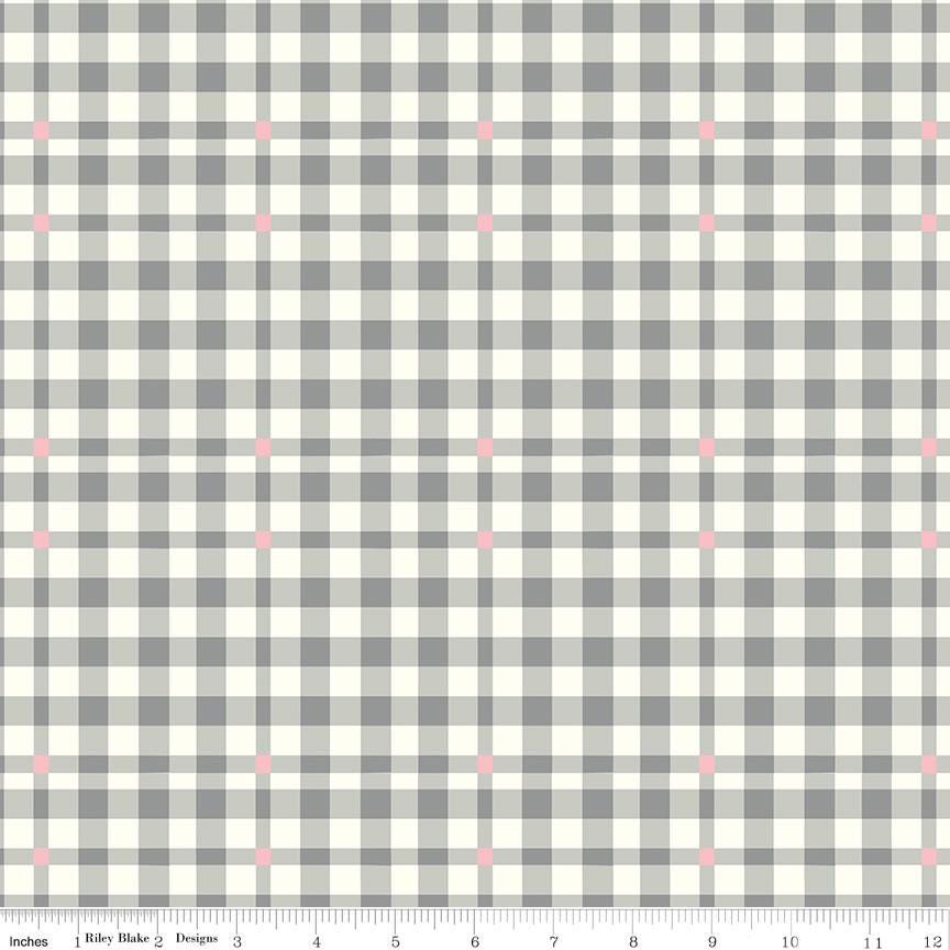 1/2 Yard Bloomberry Plaid, Gray, Designer Quilting Cotton by Minki Kim