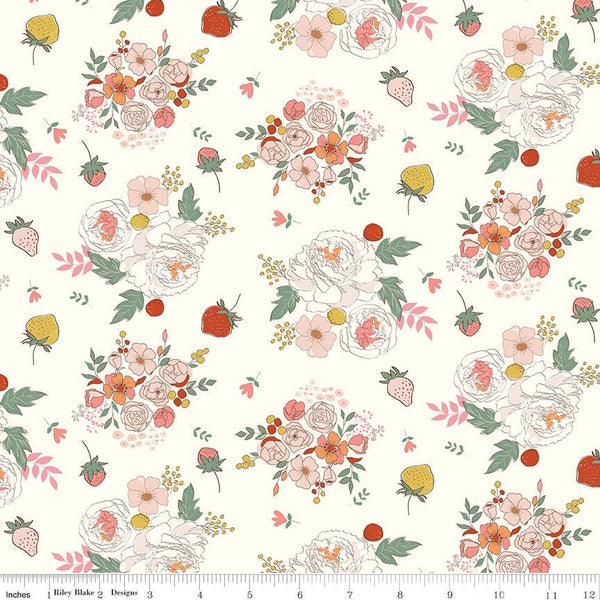 1/2 Yard Bloomberry, Cream Main Designer Quilting Cotton by Minki Kim
