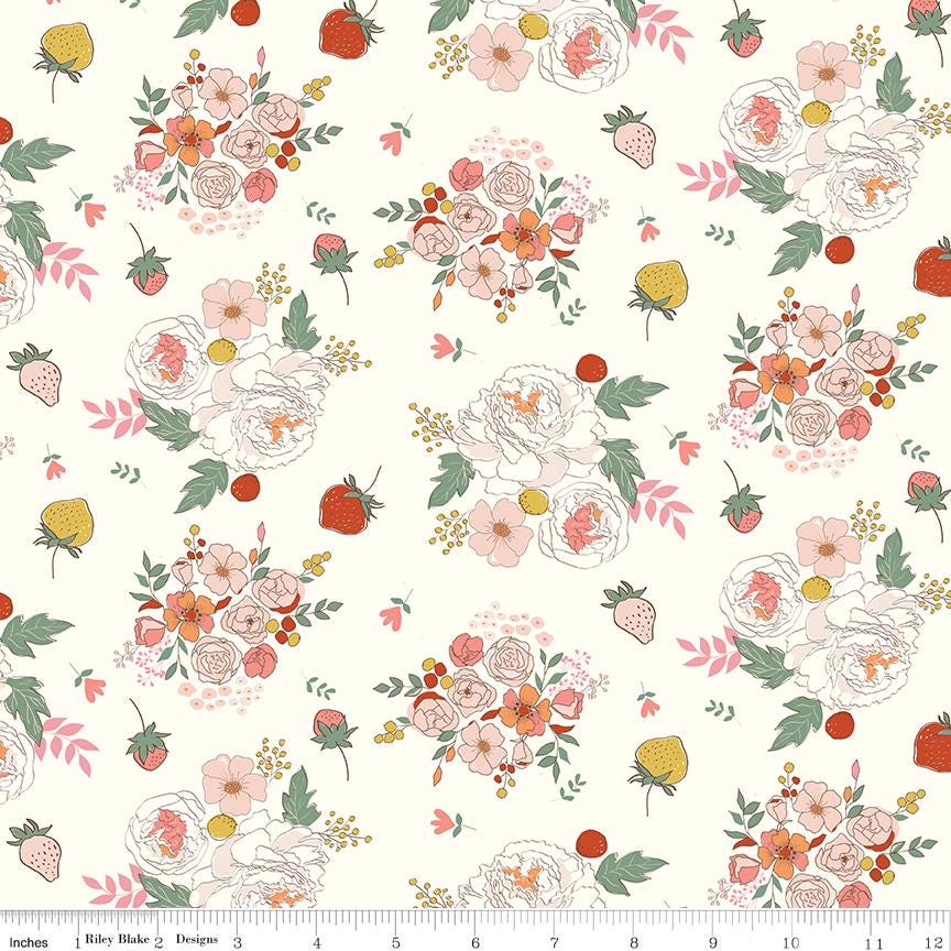 1/2 Yard Bloomberry, Cream Main Designer Quilting Cotton by Minki Kim