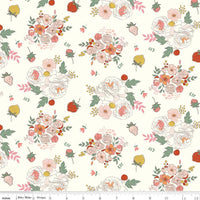 1/2 Yard Bloomberry, Cream Main Designer Quilting Cotton by Minki Kim