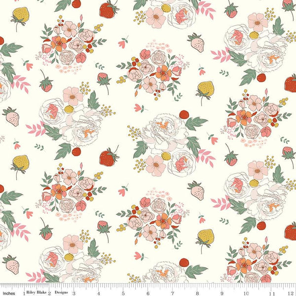 1/2 Yard Bloomberry, Cream Main Designer Quilting Cotton by Minki Kim