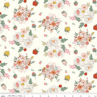 1/2 Yard Bloomberry, Cream Main Designer Quilting Cotton by Minki Kim