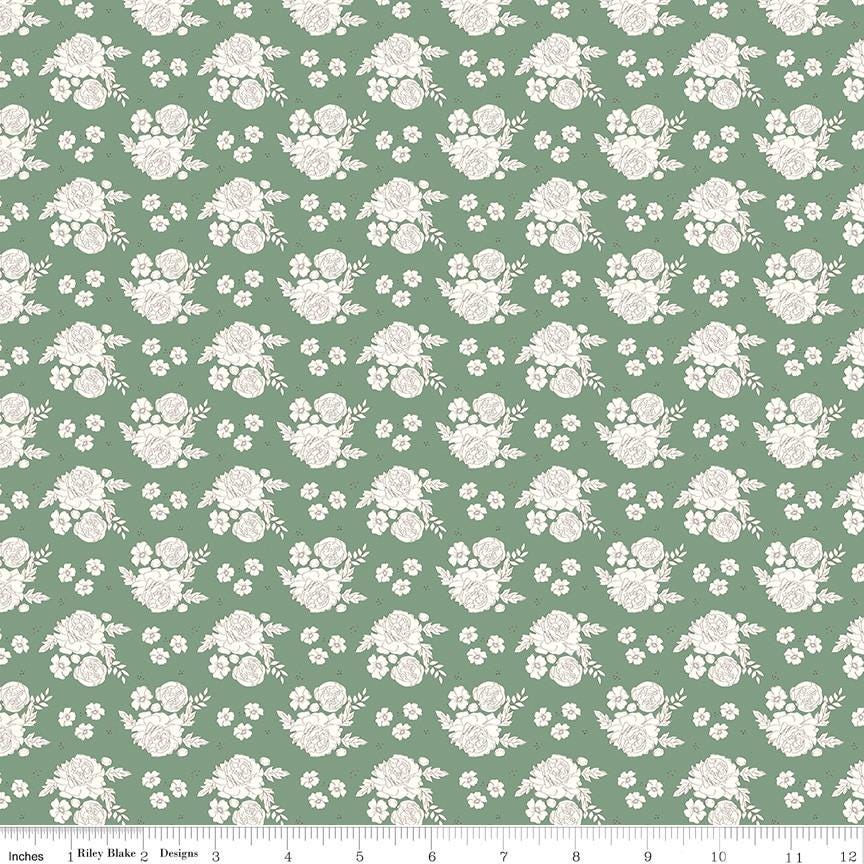 1/2 Yard Bloomberry, Green, Petite Flowers Designer Quilting Cotton by Minki Kim