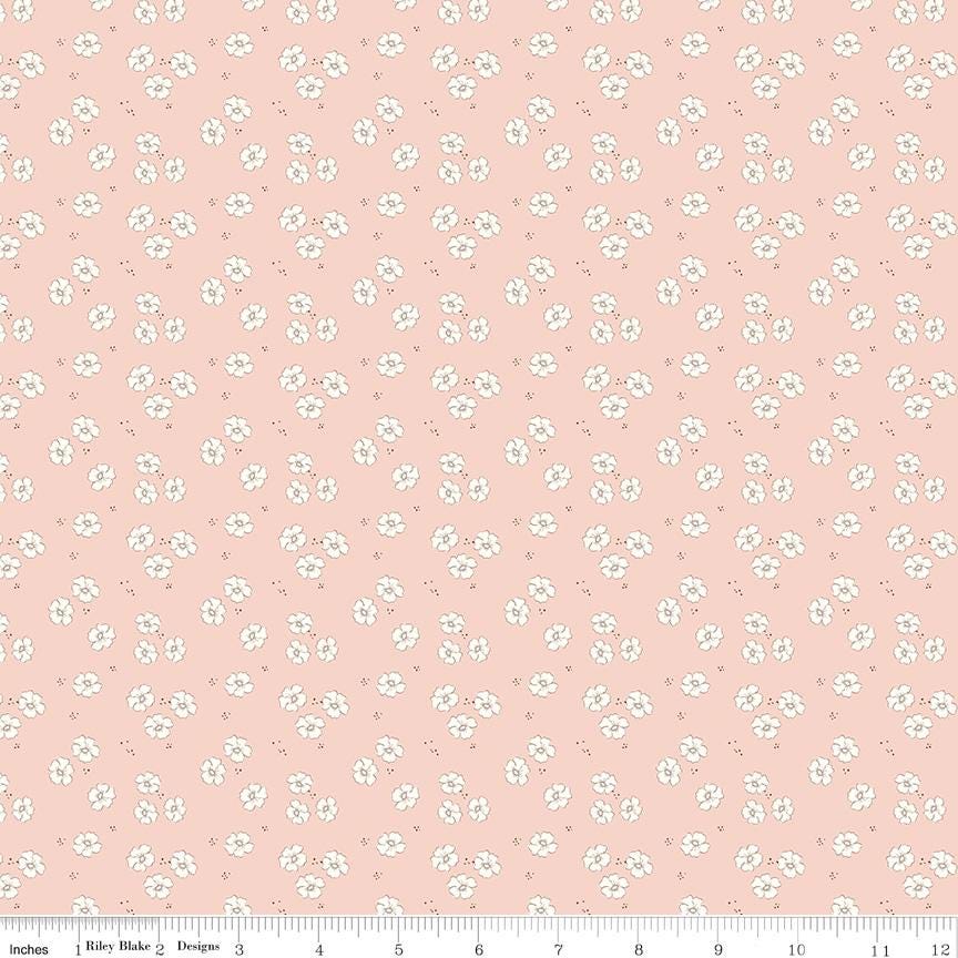 1/2 Yard Bloomberry, Blush Pink, Flower Bed Designer Quilting Cotton by Minki Kim for Riley Blake Designs