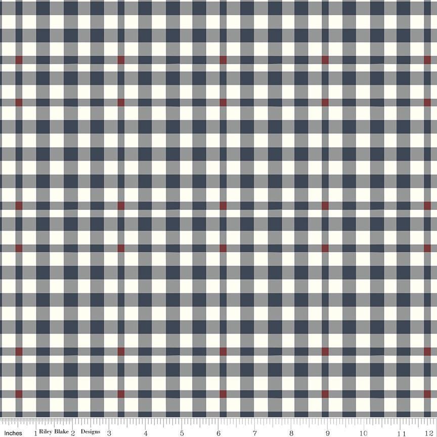 1/2 Yard Bloomberry Plaid, Midnight Blue, Designer Quilting Cotton by Minki Kim