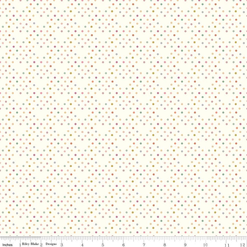 1/2 Yard Bloomberry, Cream Dots, Designer Quilting Cotton by Minki Kim