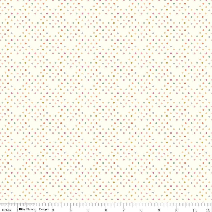 1/2 Yard Bloomberry, Cream Dots, Designer Quilting Cotton by Minki Kim