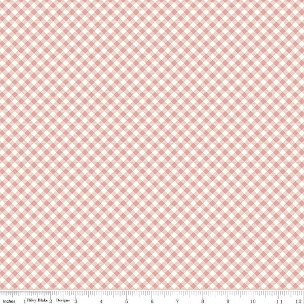 1/2 Yard Bloomberry, Dusty Rose Pink, Gingham Designer Quilting Cotton by Minki Kim