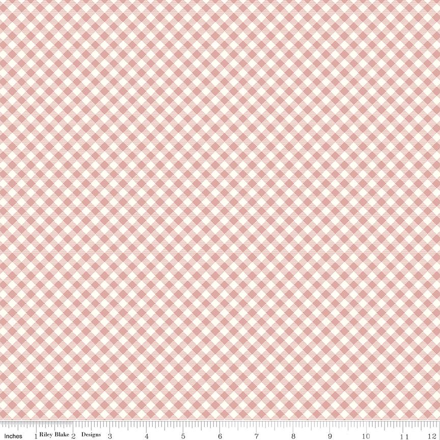 1/2 Yard Bloomberry, Dusty Rose Pink, Gingham Designer Quilting Cotton by Minki Kim