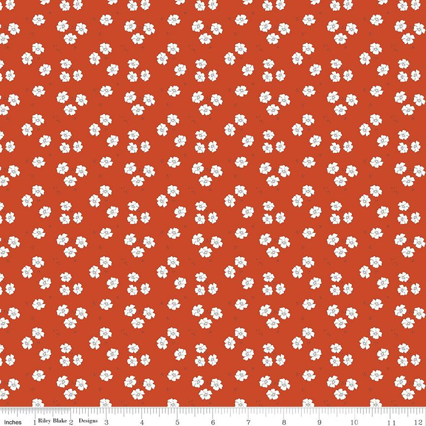 1/2 Yard Bloomberry, Autumn Red, Flower Bed Designer Quilting Cotton by Minki Kim