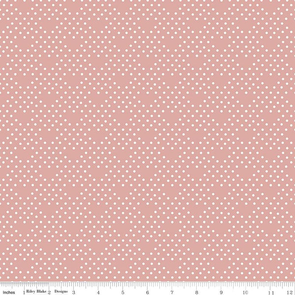 1/2 Yard Bloomberry Dots, Dusty Rose Pink, Designer Quilting Cotton by Minki Kim