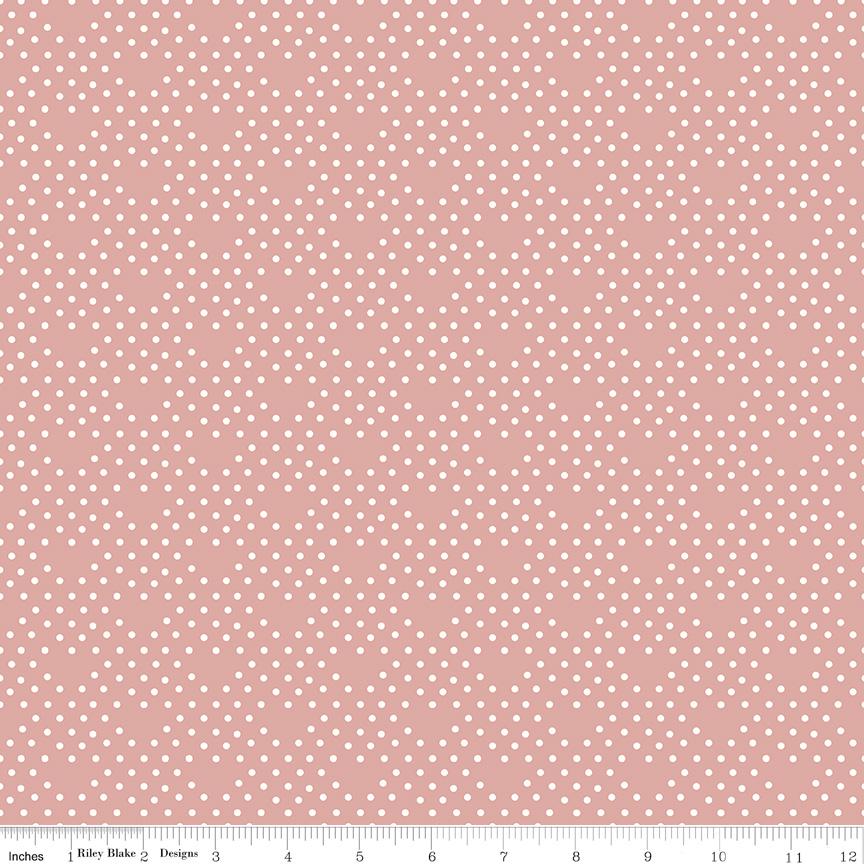 1/2 Yard Bloomberry Dots, Dusty Rose Pink, Designer Quilting Cotton by Minki Kim