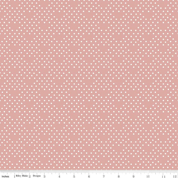 1/2 Yard Bloomberry Dots, Dusty Rose Pink, Designer Quilting Cotton by Minki Kim