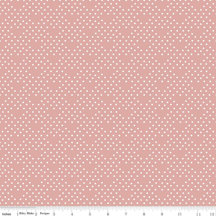 1/2 Yard Bloomberry Dots, Dusty Rose Pink, Designer Quilting Cotton by Minki Kim