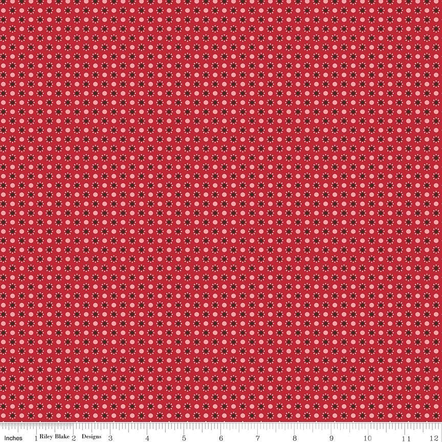 1/2 Yard, Red Schoolhouse Dots, Designer Quilting Cotton, Autumn Collection by Lori Holt for Riley Blake Designs